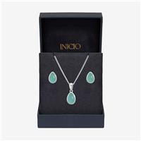 Inicio Silver Plated Turquoise Peardrop Jewellery Set