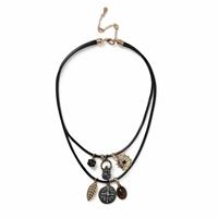 Freedom Black Cord Multi Charm Necklace