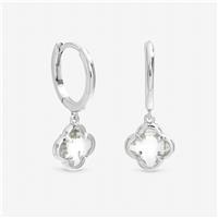 Inicio Silver Plated Crystal Clover Charm Huggie Hoops