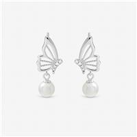 Inicio Silver Plated Butterfly Pearl Drop Earrings