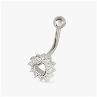 Revere Sterling Silver Cubic Zirconia Heart Belly Bar