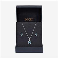 Inicio Sterling Silver Blue Topaz Oval Bezel Gift Set