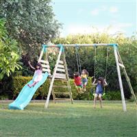 TP Alaska Wooden Kids Double Swing Set and 8ft Slide