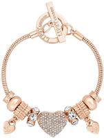 Lipsy Gold Colour Crystal Pave Heart Charm T-Bar Bracelet