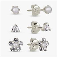 Revere Kids Sterling Silver Pearl & Crystal Stud Earrings