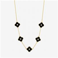 Jon Richard Gold Plated Black Jet Polished Clover Necklace