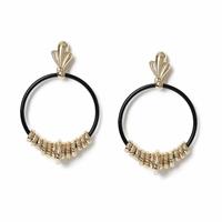 Freedom Gold Bead Black Hoop Drop Earrings