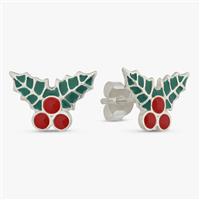 Revere Sterling Silver Enamel Holly Leaf Stud Earrings