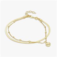 Revere 9ct Gold Plating Double Strand Heart Charm Bracelet