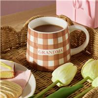 Argos Home Brown Gingham Pattern Grandma Stoneware Mug - 280ml