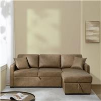 Habitat Reagan Faux Leather Right Hand Chaise Storage Sofa Bed - Tan