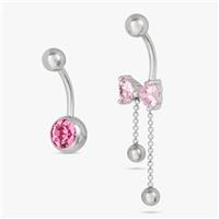Revere Surgical Steel Pink Stone Bow Belly Bar - Pack of 2