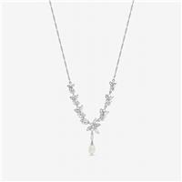Jon Richard Rhodium Plated Crystal Pearl Y Drop Necklace