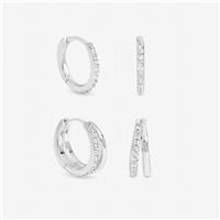Inicio Silver Plated Pave Hoops Earrings - Pack of 2