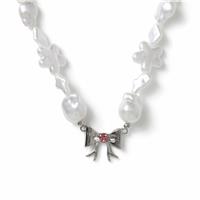 Flitzy Kids Bow Pendant White Pearl Chain Necklace