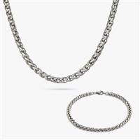 Revere Men's Stainless Steel Rope Chain and Bracelet Set