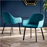 Julian Bowen Lima Pair of Velvet Dining Chairs - Teal