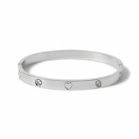 Freedom Silver Stainless Steel Heart and Stone Bangle