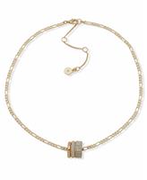 DKNY Gold Tone Pave White Baguette Pendant Necklace