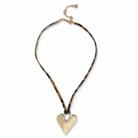 Freedom Gold-tone Heart Leopard Cord Necklace