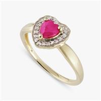 Revere 9ct Yellow Gold Ruby and Diamond Heart Ring - L