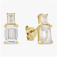 Revere Gold Plated Rectangular Cubic Zirconia Stud Earrings