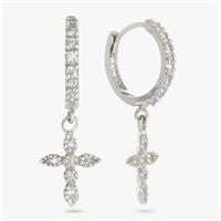 Revere Sterling Silver Cross Drop Huggies Earrings