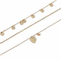 Freedom Gold Tone Disc and Leaf Anklet Set