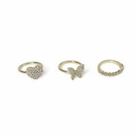 Freedom Gold-tone Crystal Motif 3pk Rings Medium