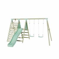 Mercia Wooden Double Seat Swing with Climbing Wall & Slide
