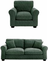 Argos Home Lisbon Fabric Chair & 2 Seater Sofa - Green