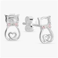 Revere Kids Sterling Silver Pink Stone Cat Earrings