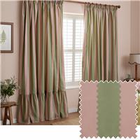 Wylder Birdie Stripe Pencil Pleat Curtains - Pink & Green - 168x137cm