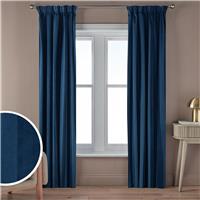 Argos Home Velvet Blackout Contrast Stripe Pencil Pleat Curtain-Navy-168x229cm