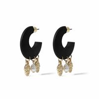 Freedom Gold Charms and Pearl Black Thick Hoop Earrings