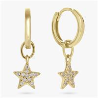 Revere Gold Plated Sterling Silver Star Drop Hoop Earrings
