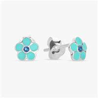 Revere Kids Sterling Silver Blue Flower Enamel Earrings