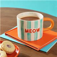 Argos Home Mint Green Stripes Meow Decal Stoneware Mug - 320ml