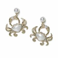 Freedom Gold Tone Pearl Crab Drop Earrings