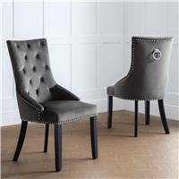 Julian Bowen Veneto Pair of Velvet Dining Chairs - Grey