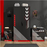 X Rocker Octane 3 Piece 2 Door Wardrobe Set - Red