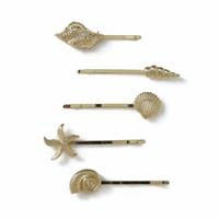 Freedom 5pk Gold-tone Mixed Shells Metal Hair Clip