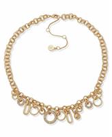 DKNY Gold Tone Pave Frontal Charm Necklace