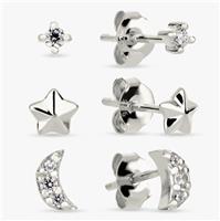 Revere Sterling Silver Moon and Star Stud Earrings- Set of 3