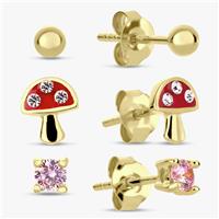Revere Kids Gold Plated Silver Stud Earrings - Set of 3