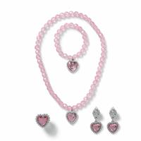 Flitzy Pink Crystal Style Heart Charm Jewellery Set