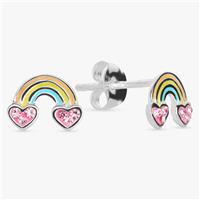 Revere Kids Sterling Silver Heart Rainbow Enamel Earrings