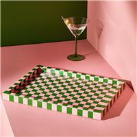 Habitat Checkered Resin Pink & Green Coffee Table Tray