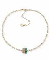 DKNY Gold Tone Pave Teal Baguette Pendant Necklace