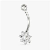 Revere Sterling Silver Cubic Zirconia Flower Belly Bar
